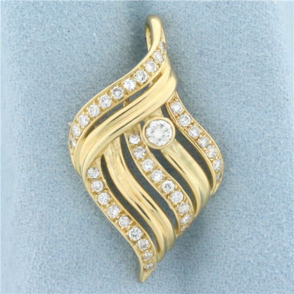 Abstract Wave Design Diamond Pendant in 14K Yellow Gold