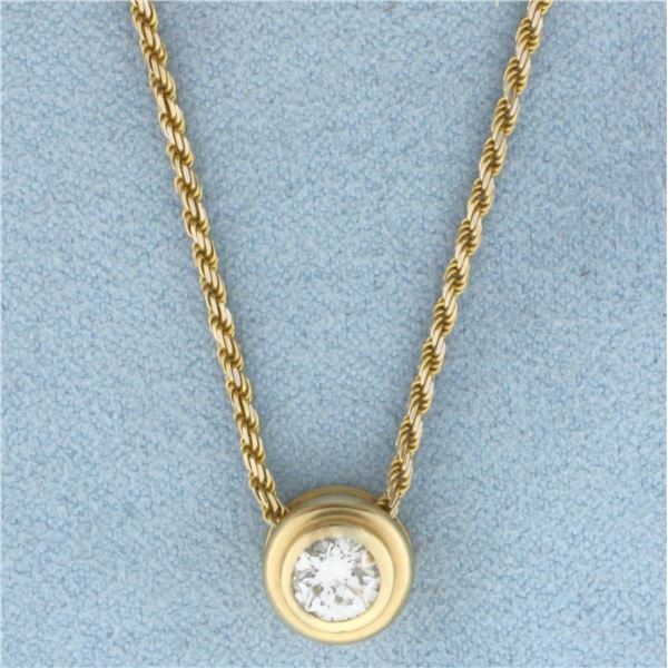 18 Inch Bezel Set Solitaire Diamond Necklace in 14k Yellow Gold