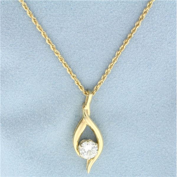 Designer Diamond Solitaire Necklace in 14k Yellow Gold