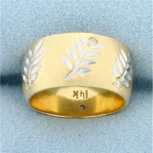 Leaf Nature Design Diamond Band Ring in 14k Yellow Gold