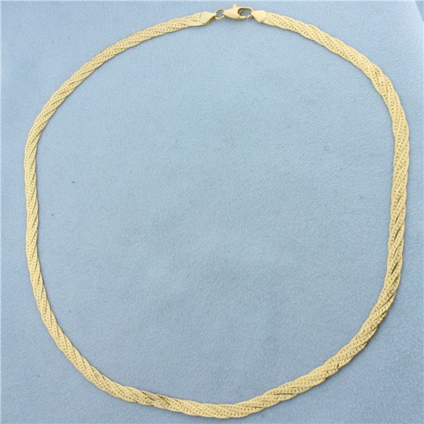 16 Inch Braided Herringbone Link Choker Necklace in 14k Yellow Gold