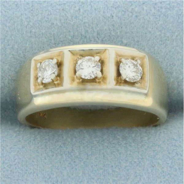 Mens Diamond Three Stone Diamond Wedding or Anniversary Ring in 14k Yellow Gold