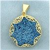 Image 1 : Blue Druzy Quartz Statement Pendant in 14k Yellow Gold