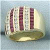 Image 2 : Diamond and Ruby Channel Set Statement Ring in 14k Yellow Gold