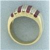 Image 3 : Diamond and Ruby Channel Set Statement Ring in 14k Yellow Gold
