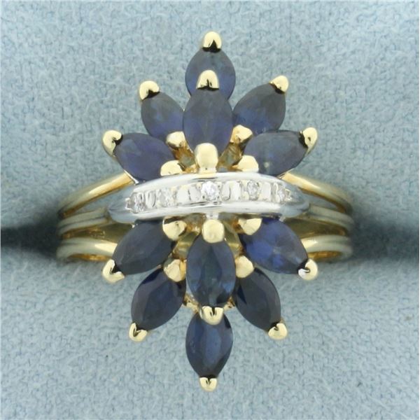 Sapphire and Diamond Spray Design Ring in 14k Yellow Gold