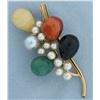 Image 1 : Designer Ming's Jade and Pearl Brooch Pin in 14k Yellow Gold