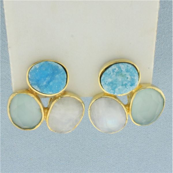 Unique Bezel Set Quartz Statement Earrings in 10k Yellow Gold