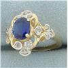 Image 2 : Sapphire and Diamond Scroll Design Ring in 14k Yellow Gold