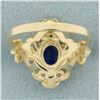 Image 4 : Sapphire and Diamond Scroll Design Ring in 14k Yellow Gold