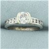 Image 1 : Unique Half Bezel Diamond Engagement Ring in Platinum