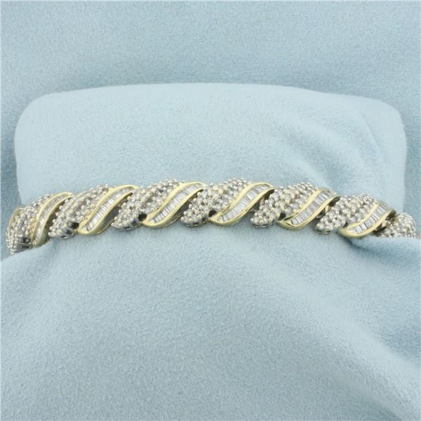 5ct Round and Baguette Diamond Bracelet in 14k Yellow Gold