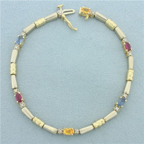Sapphire and Diamond Two Tone Bracelet in 14k White and Yellow Gold
