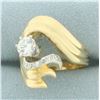 Image 2 : Diamond Swoop Design Ring in 14k Yellow Gold
