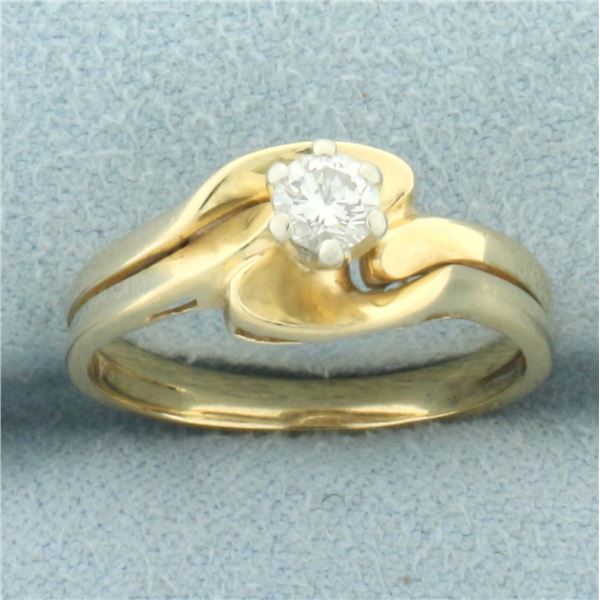 Diamond Solitaire Engagement and Wedding Ring Bridal Set in 14k Yellow Gold