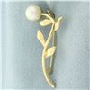 Image 1 : Cultured Akoya Pearl Flower Pin Brooch in 14k Yellow Gold