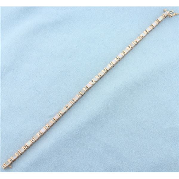Diamond and Mother of Pearl Inlay Tennis Bracelet in 14k Rose Gold