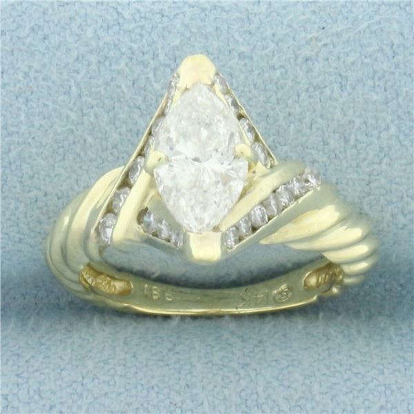 Marquise Diamond Rope Design Engagement Ring in 14k Yellow Gold