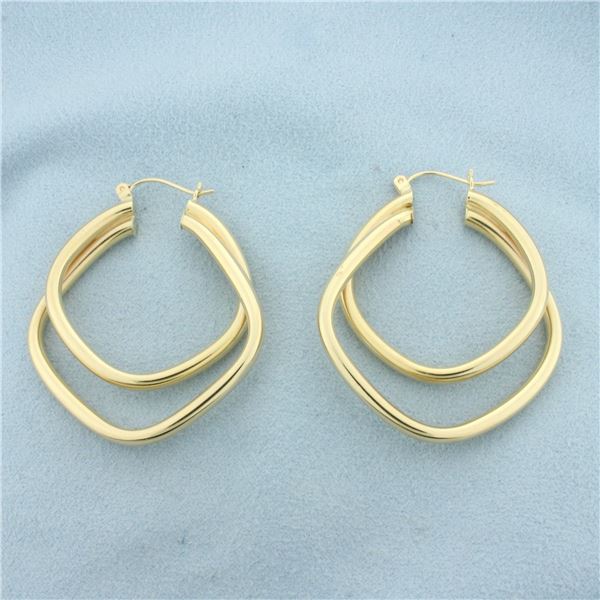 Double Square Tube Hoop Earrings in 14k Yellow Gold