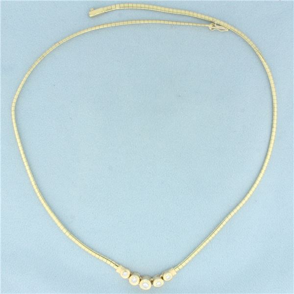 Italian Diamond Omega Necklace in 14k Yellow Gold