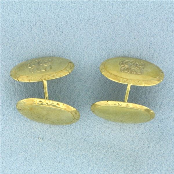 Vintage Oval Cuff Links in 14k Yellow Gold