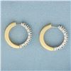 Image 2 : Diamond Two Tone Hoop Earrings in 14k Yellow Gold