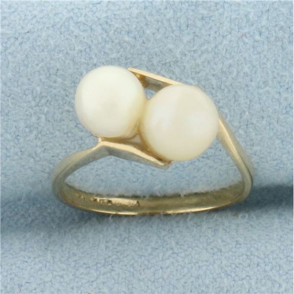 Cultured Pearl Toi et Moi Bypass Ring in 10k Yellow Gold