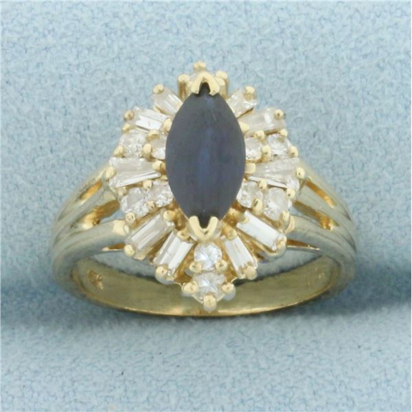 Sapphire and Diamond Halo Ring in 14k Yellow Gold