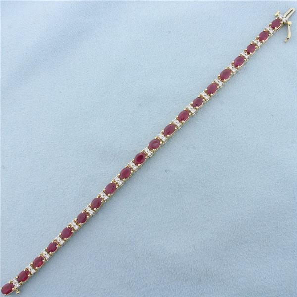 Ruby and Diamond Tennis Bracelet in 14k Yellow Gold