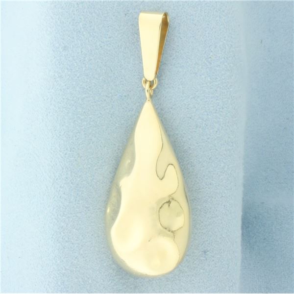 Large Hammered Finish Teardrop Pendant in 14k Yellow Gold