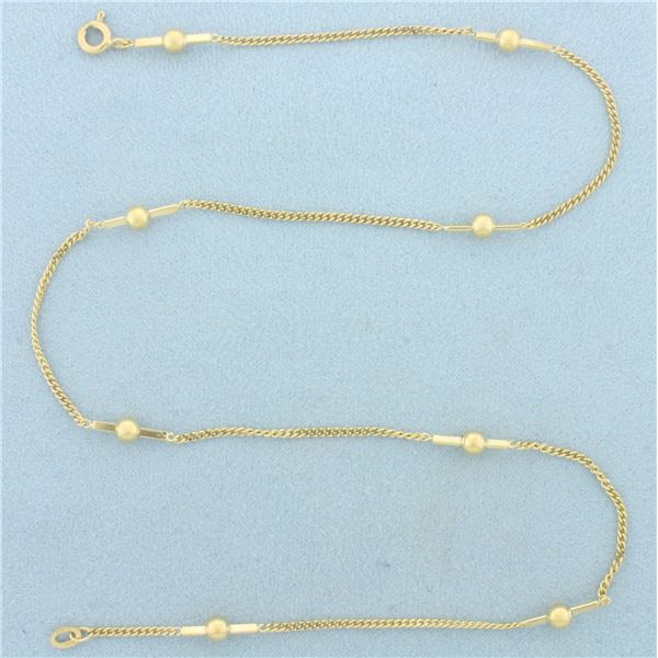 Ball Bead Curb Link Station Choker Necklace in 14k Yellow Gold