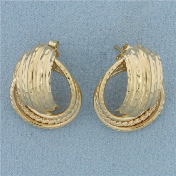 Diamond Cut Knot Design Earrings in 14k Yellow Gold