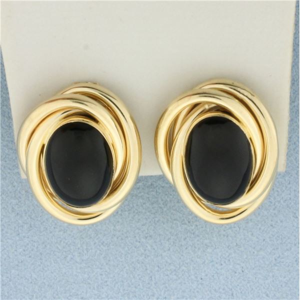 Vintage Onyx Button Earrings in 14k Yellow Gold