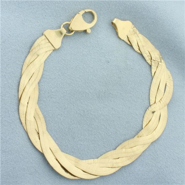 Italian Braided Herringbone Link Bracelet in 14k Yellow Gold