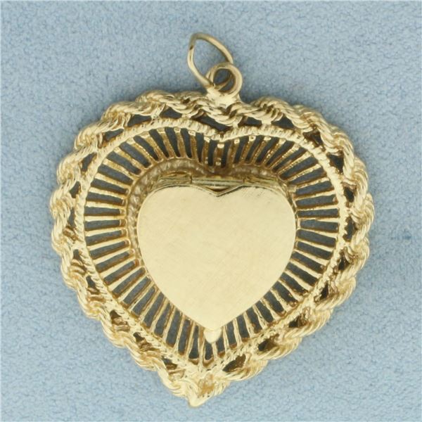 Rope Heart Locket Pendant in 14k Yellow Gold