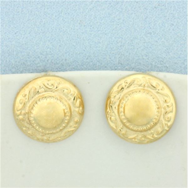 Vintage Button Earrings in 14k Yellow Gold