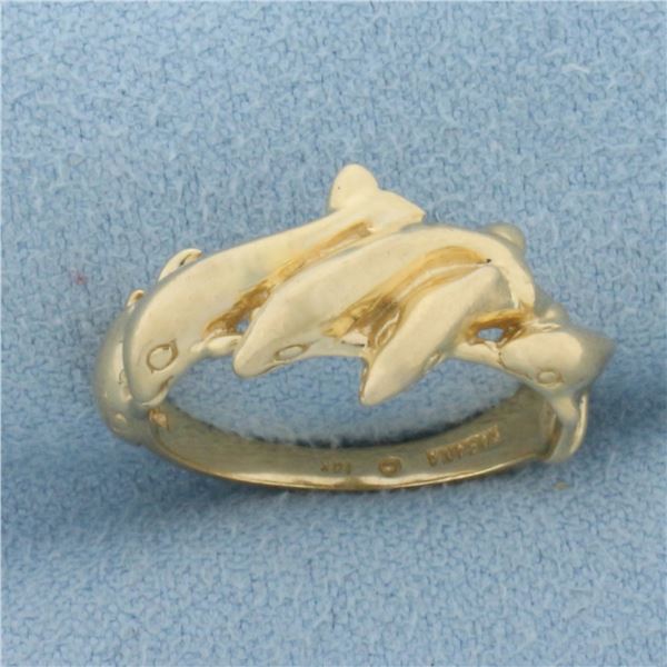 Designer Kabana Large 5 Dolphin Ring in 14k Yellow Gold