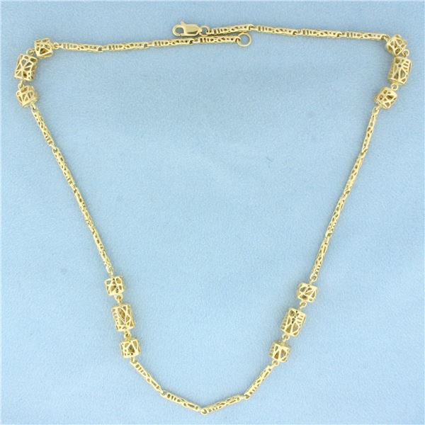 18 Inch Designer Cage Link Chain Necklace in 14k Yellow Gold