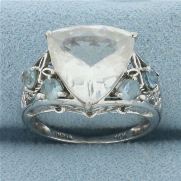 White Topaz and Aquamarine Statement Ring in 10k White Gold