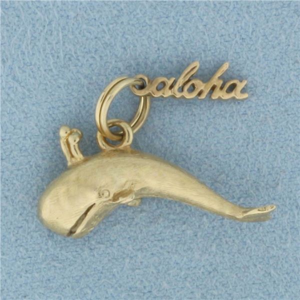 Aloha Humpback Whale Charm in 14k Yellow Gold