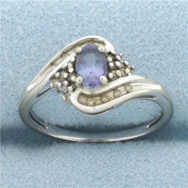 Tanzanite and Diamond Ring in 10k White Gold