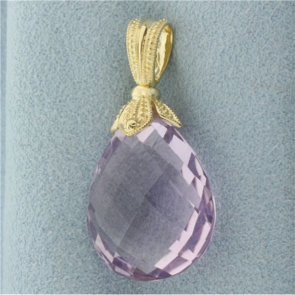 Checkerboard Cut Teardrop Amethyst Swivel Pendant in 14k Yellow Gold