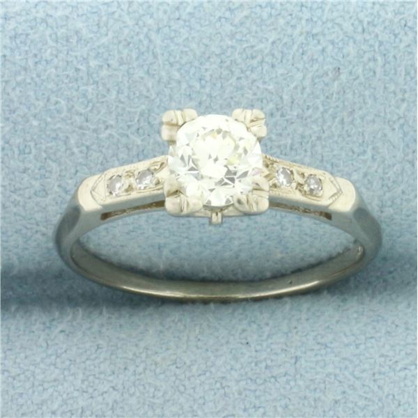 Antique Old European Diamond Engagement Ring in 14k White Gold