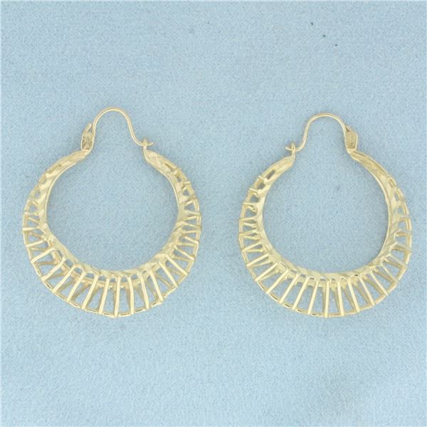 Diamond Cut Cage Hoop Earrings in 10k Yellow Gold