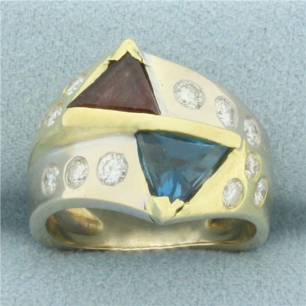 Tourmaline, Rubellite, and Diamond Ring in 18k Yellow and White Gold
