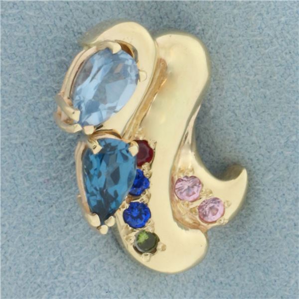 Rainbow Topaz Pendant or Slide in 14k Yellow Gold