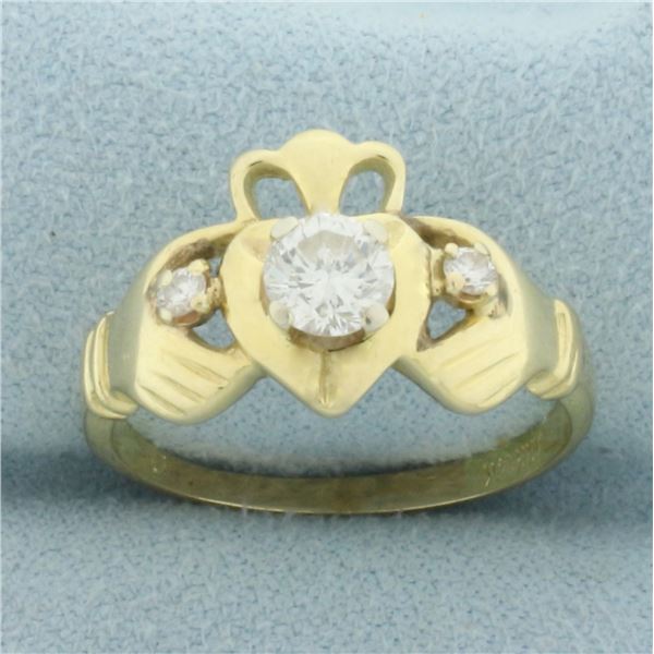 Irish Claddagh Diamond Ring in 14k Yellow Gold