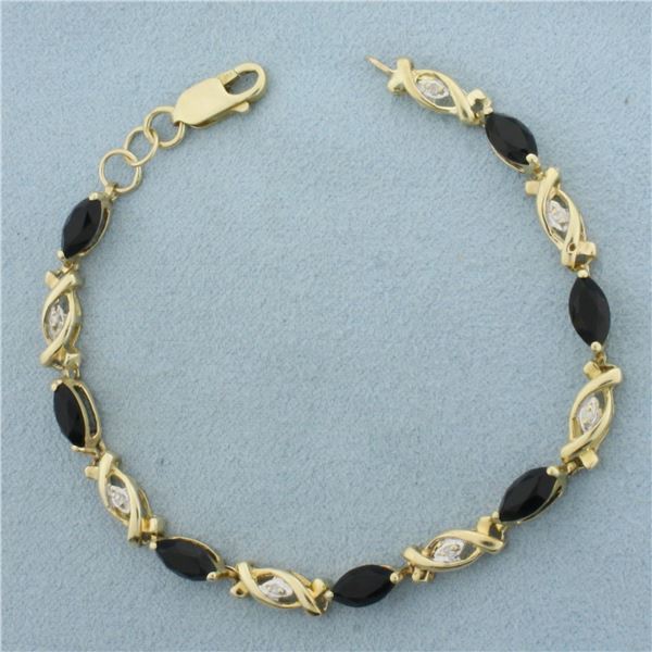 Black Tourmaline and Diamond Bracelet in 14k Yellow Gold