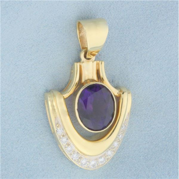 Vintage Amethyst and Diamond Pendant in 14k Yellow Gold