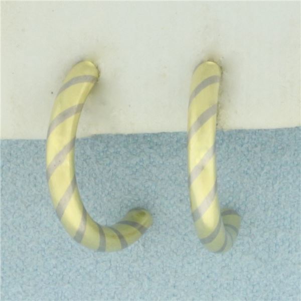 Candy Stripe Design Half Hoop Earrings in 18k Yellow and White Gold